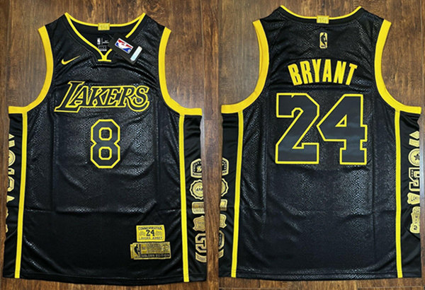 Men's Los Angeles Lakers Front #8 Back #24 Kobe Bryant Black Stitched Jersey